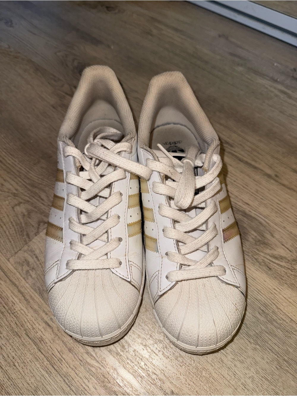 White and Iridescent Women's Adidas Superstar shoes